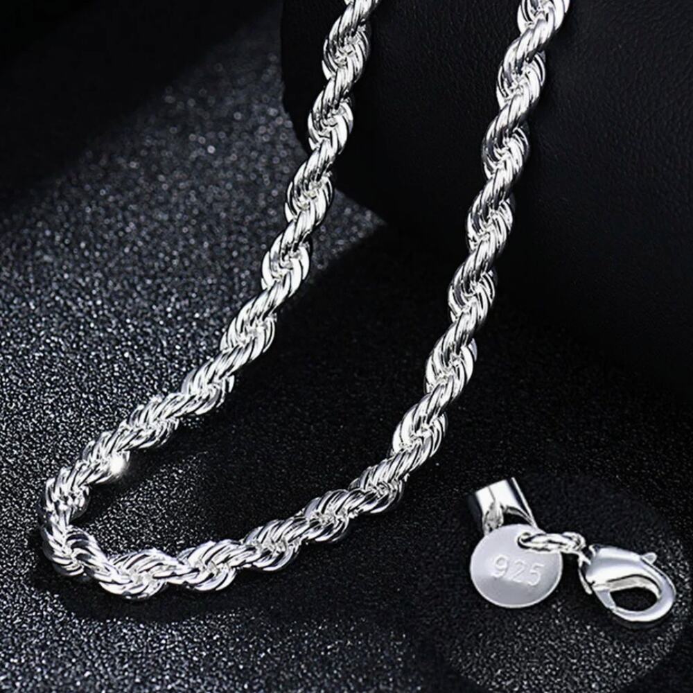 925 Silver Plated Diamond Cut Style Necklace 4mm Valentine's Day Birthday Gift